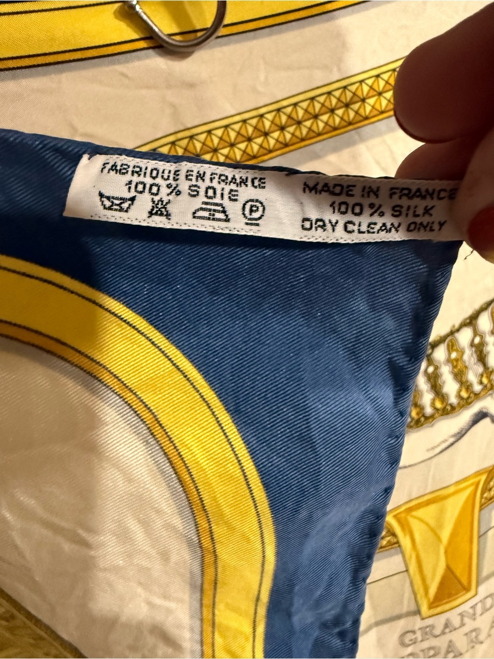 Hermes Grand Apparat Silk Scarf in White, Gold & Navy - Picture 4 of 8